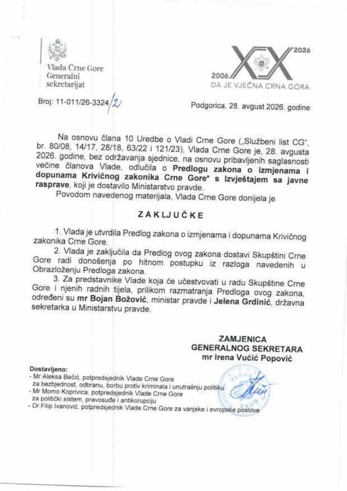 Predlog zakona o izmjenama i dopunama Krivičnog zakonika Crne Gore* s Izvještajem sa javne rasprave - zaključci