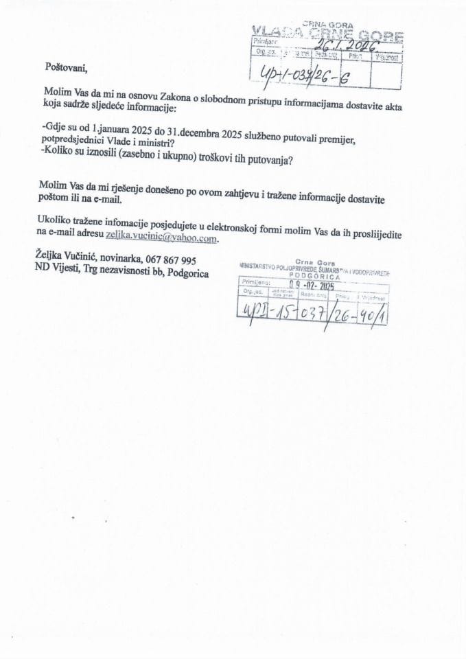 Zahtjev za SPI Željka Vučinić ND Vijesti UP-I-15-037-26-40-1