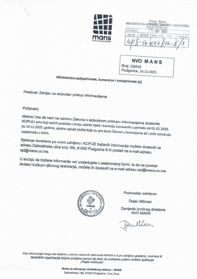 Zahtjev za SPI NVO MANS 156918