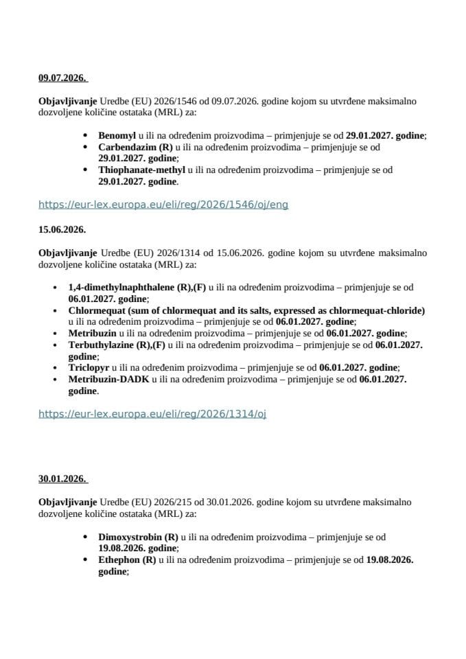 Lista promjena MRL 2026