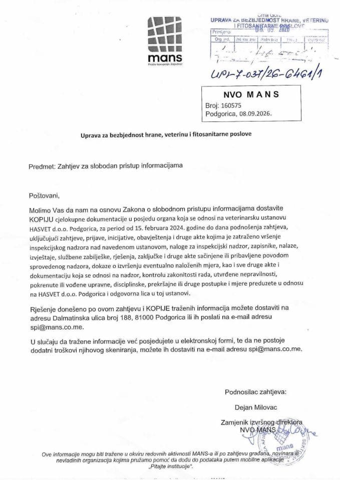 Rješenje UPI-7-037/26-6461/2 sa informacijom