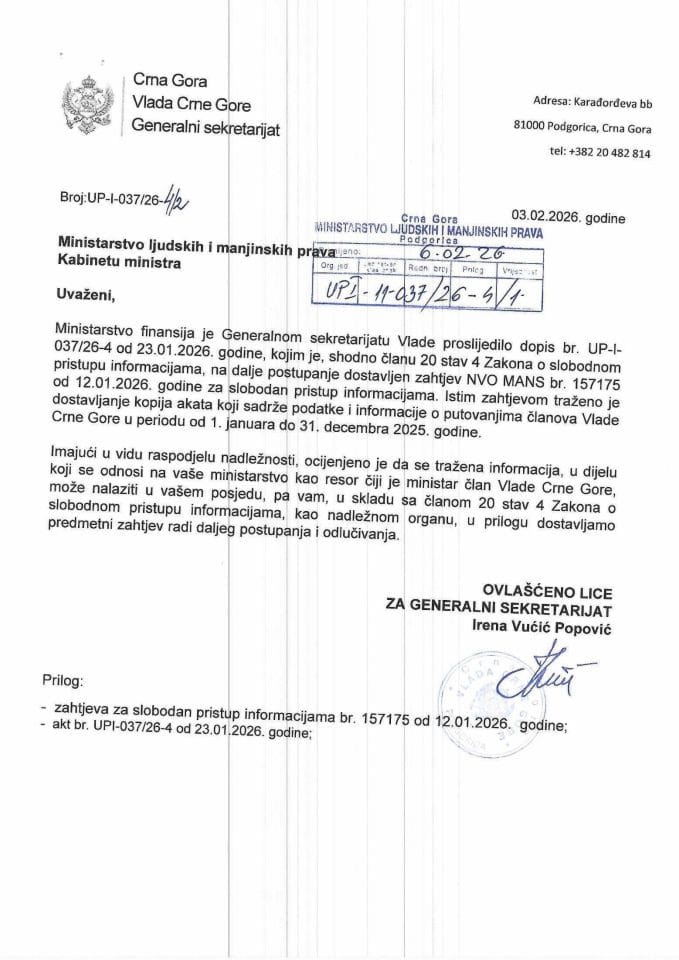 Zahtjev za SPI NVO MANS - UPI 011-037/26-4/1, Rješenje UPI 01-037/26-4/2, Odgovor UPI 01-037/26-4/3
