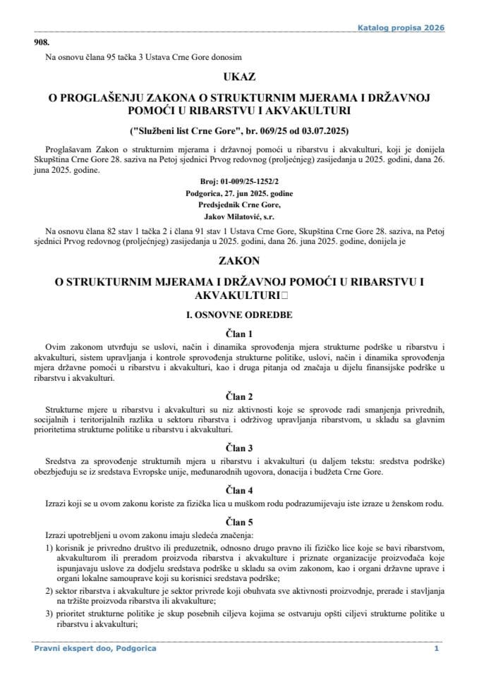 Zakon o strukturnim mjerama i drzavnoj pomoci u ribarstvu i akvakulturi