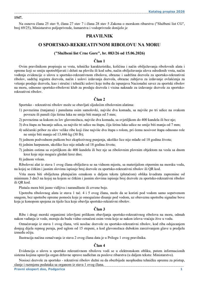 Pravilnik o sportsko-rekreativnom ribolovu na moru
