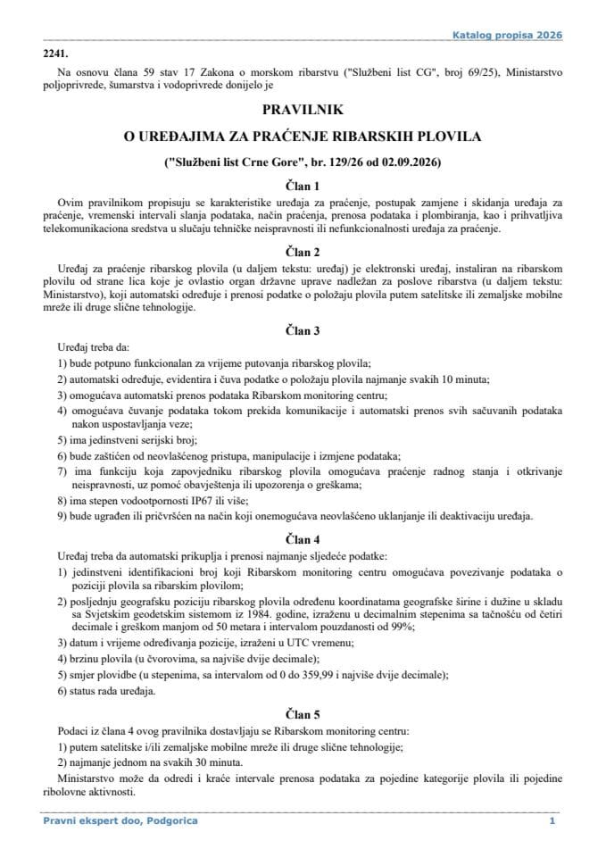 Pravilnik o uredjajima za pracenje ribarskih plovila