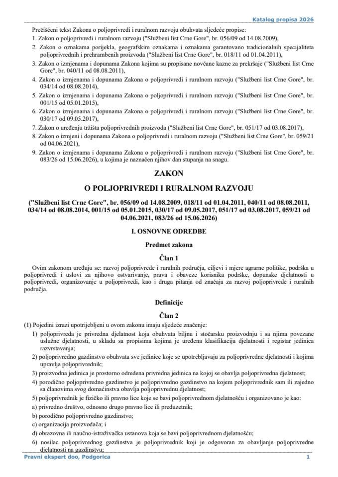 Zakon o poljoprivredi i ruralnom razvoju