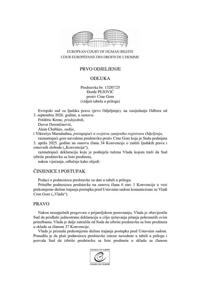 Odluka Pejović - prevod