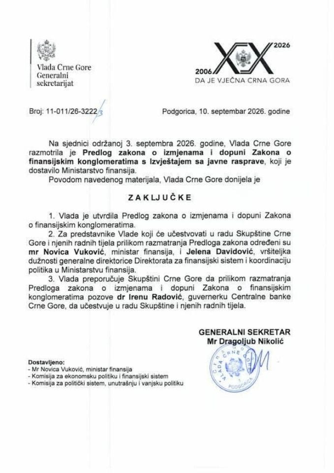 Predlog zakona o izmjenama i dopuni Zakona o finansijskim konglomeratima s Izvještajem sa javne rasprave - Zaključci