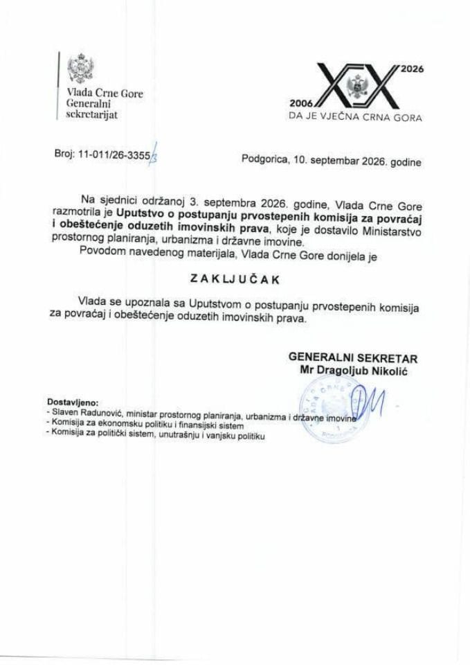 Uputstvo o postupanju prvostepenih komisija za povraćaj i obeštećenje oduzetih imovinskih prava - Zaključci