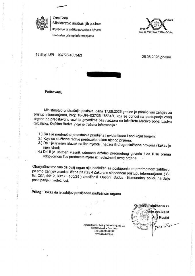 obavještenje br. 18-UPI-037/26-18534/3
