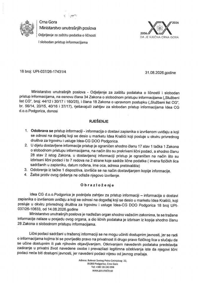 rješenje broj 18-UPI-037/26-17431/4