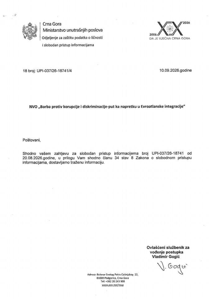 obavještenje broj 18-UPI-037/26-18741/4