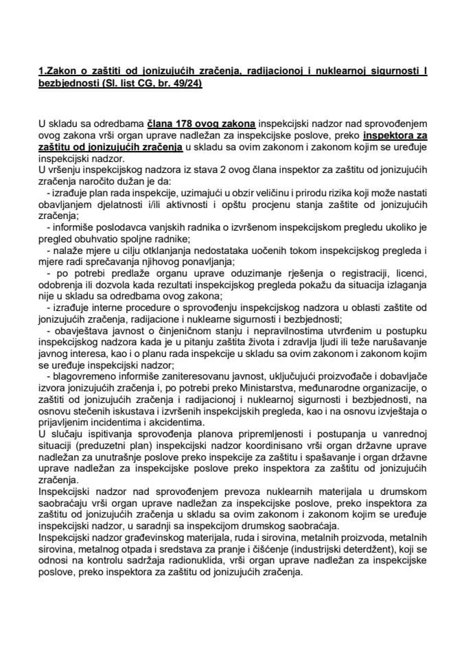 Nadležnosti inspekcije za zaštitu od zračenja