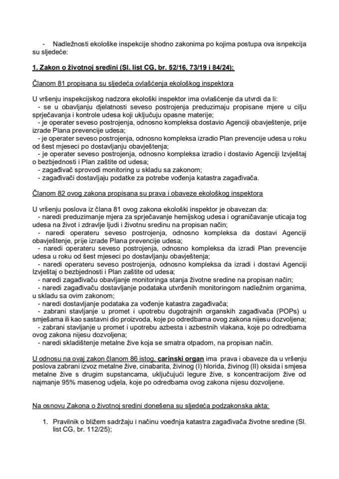 Nadležnosti ekološke inspekcije