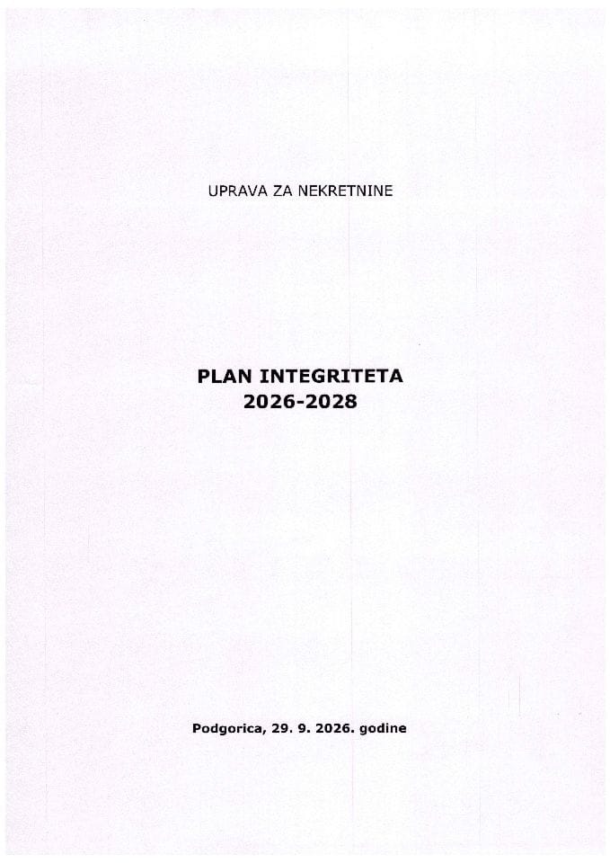 Plan integriteta Uprave za nekretnine 2026-2028. godine