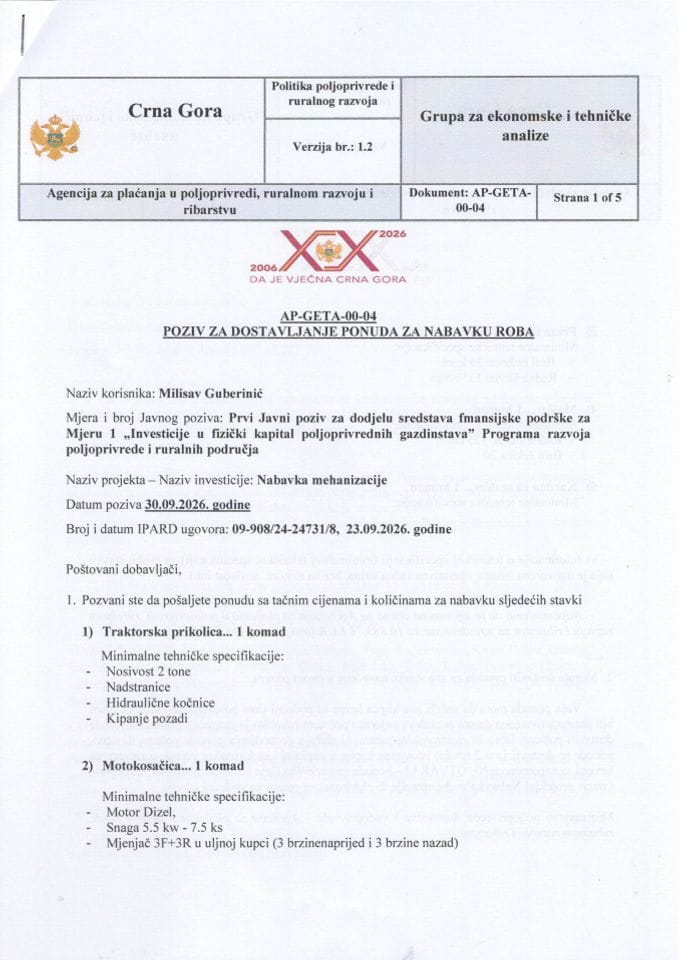Poziv za dostavljanje ponuda