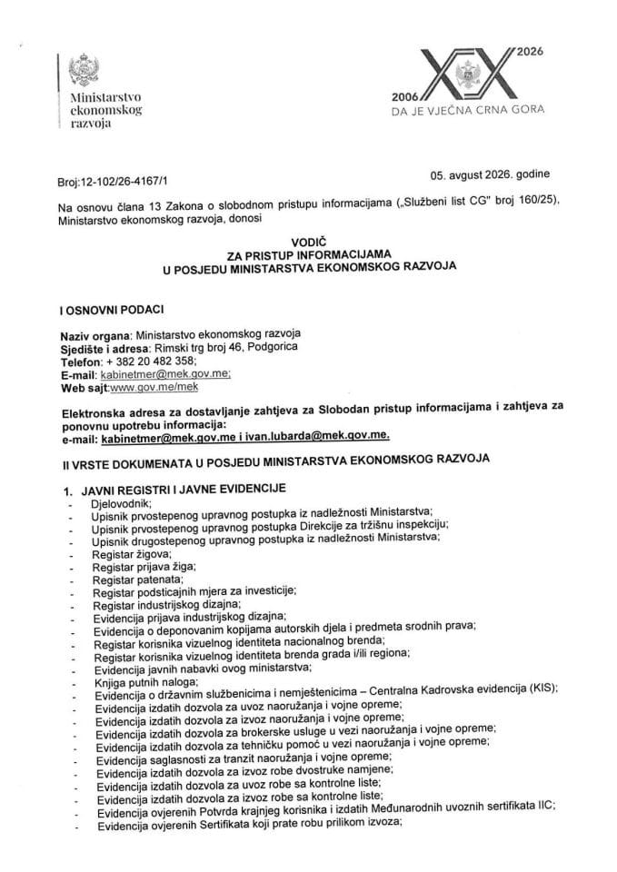 Vodič za pristup informacijama u posjedu Ministarstva ekonomskog razvoja