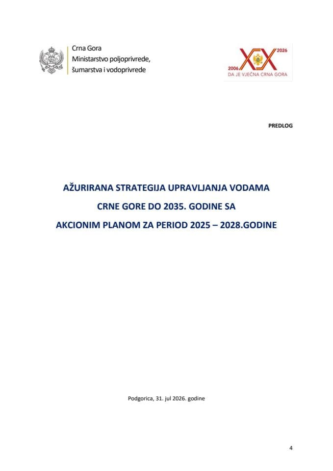 Predlog ažurirane Strategije upravljanja vodama Crne Gore do 2035. godine sa Akcionim planom za period 2025-2028. godine