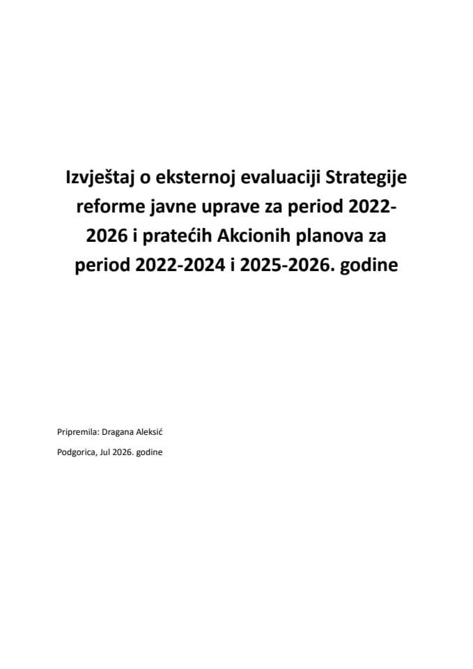 Izvještaj o eksternoj evaluaciji Strategije reforme javne urpave 2022-2026