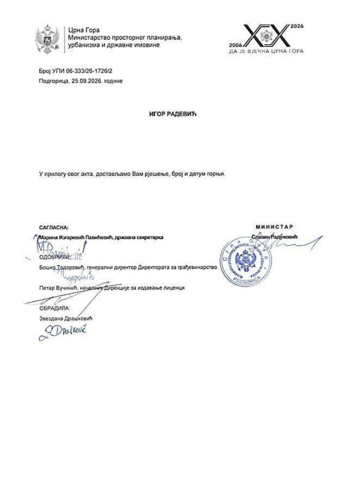 Licenca revizora za arhitektonsku djelatnost - UPI_06_333_26_1726_2 IGOR RADEVIĆ