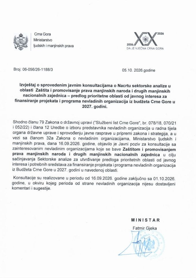izvjestaj o sprovedenim javim konsulatacijma manjine 2026