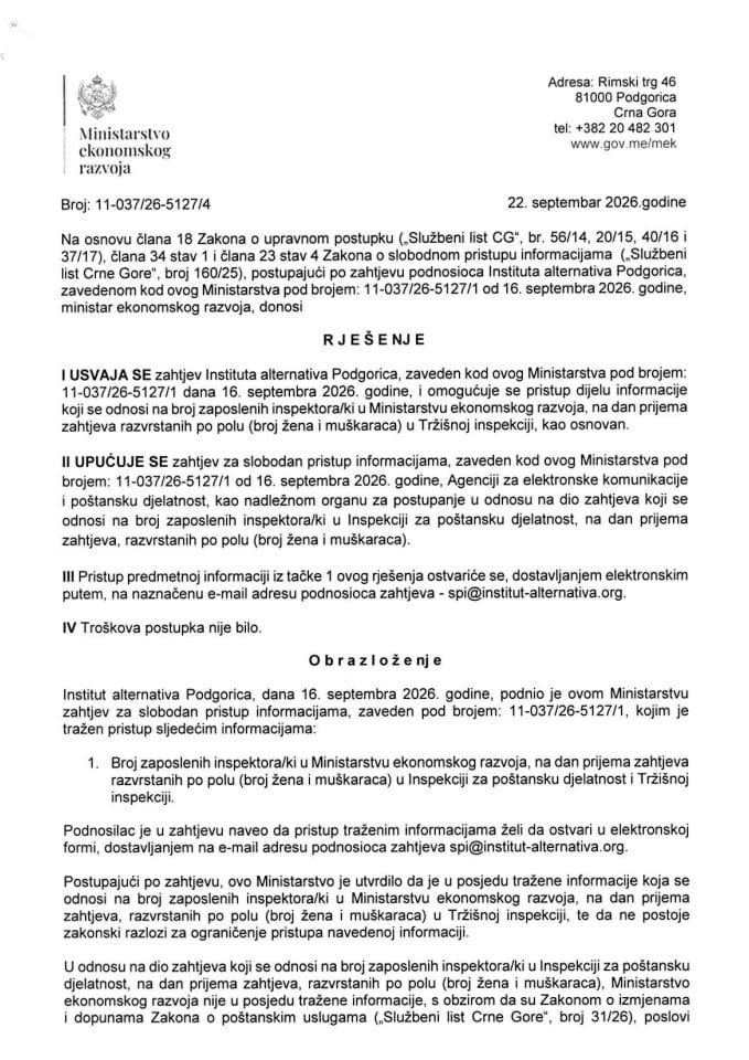 Rješenje broj inspektora SPI