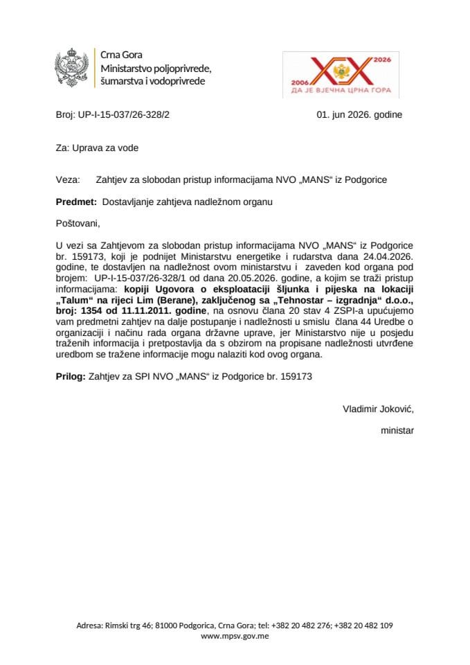 Dostavljanje  zahtjeva nadležnom organu NVO MANS 159173 UP-I-15-037-26-328-2