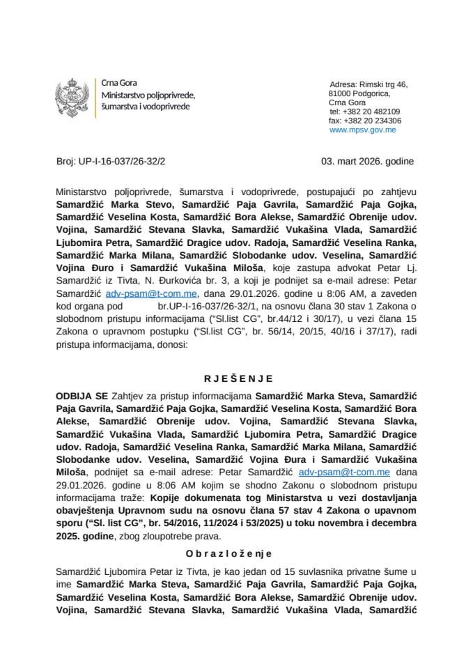 Rjesenje odbijeno Petar Samardzic zloupotreba prava UP I-15-037-26-32-2 (2)