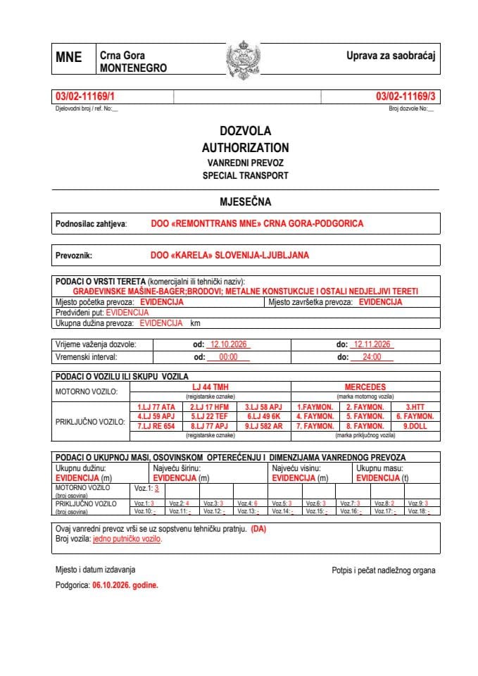 REMONTTRANS MNE 03-02-11169-KARELA-okt-mjesečna