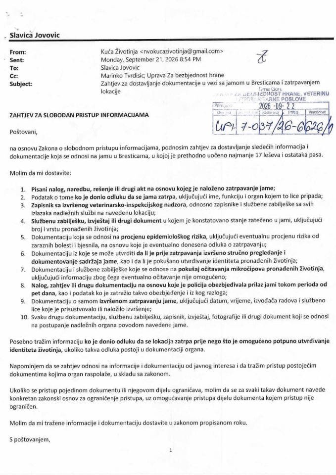 Rješenje UPI-7-037/26-6626/2 sa informacijom