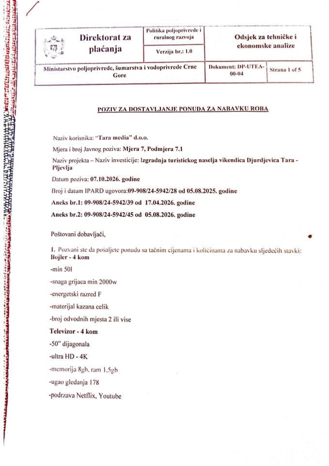 Poziv za dostavljanje ponuda za nabavku roba 1 - Tara media (1)