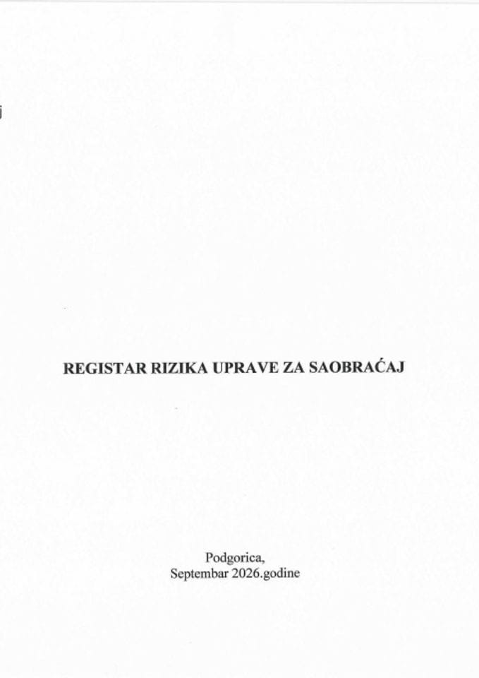 Registar rizika Uprave za saobraćaj 2026 godina