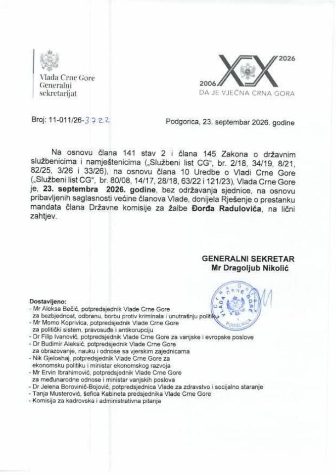 Kadrovska pitanja - 23. septembar 2026. - Zaključci
