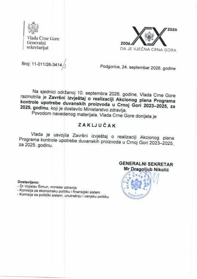 Završni izvještaj o realizaciji Akcionog plana Programa kontrole upotrebe duvanskih proizvoda u Crnoj Gori 2023-2025, za 2025. godinu - Zaključci