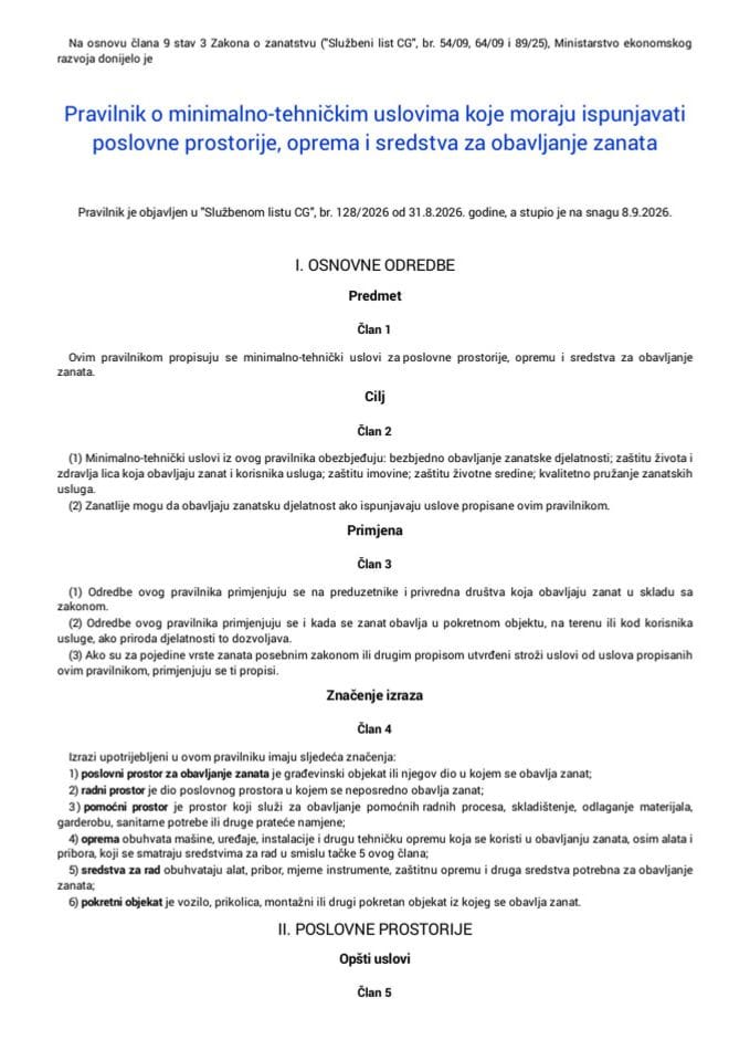 Pravilnik o minimalno-tehnickim uslovima poslovne prostorije