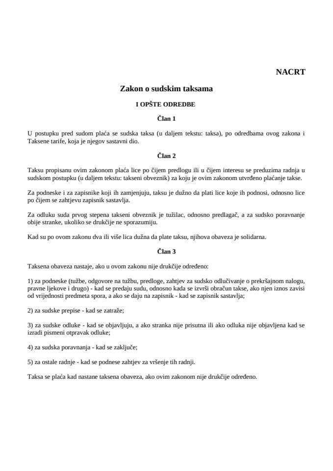NACRT ZAKONA O SUDSKIM TAKSAMA