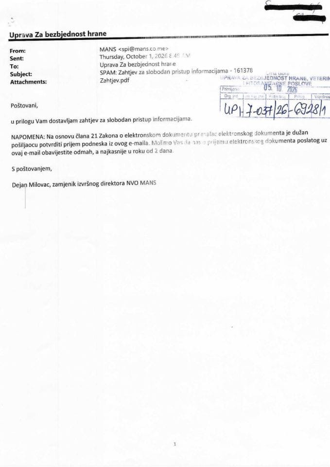 Rješenje UPI-7-037/26-6928/2 sa informacijom
