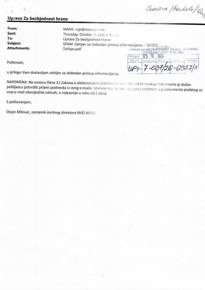 Rješenje UPI-7-037/26-6927/2 sa informacijom