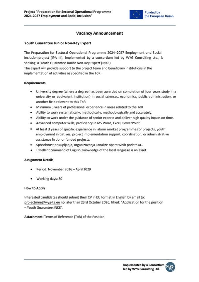 Vacancy Announcement YG JNKE