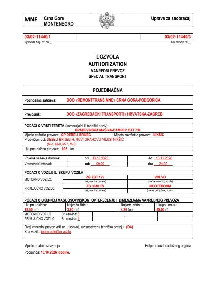 REMONTTRANS MNE 03-02-11440-ZAGREBAČKI TRANSPORTI