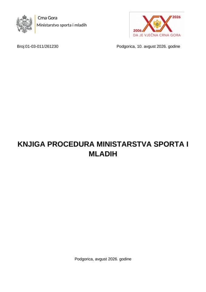 Knjiga procedura Ministarstva sporta i mladih 2026