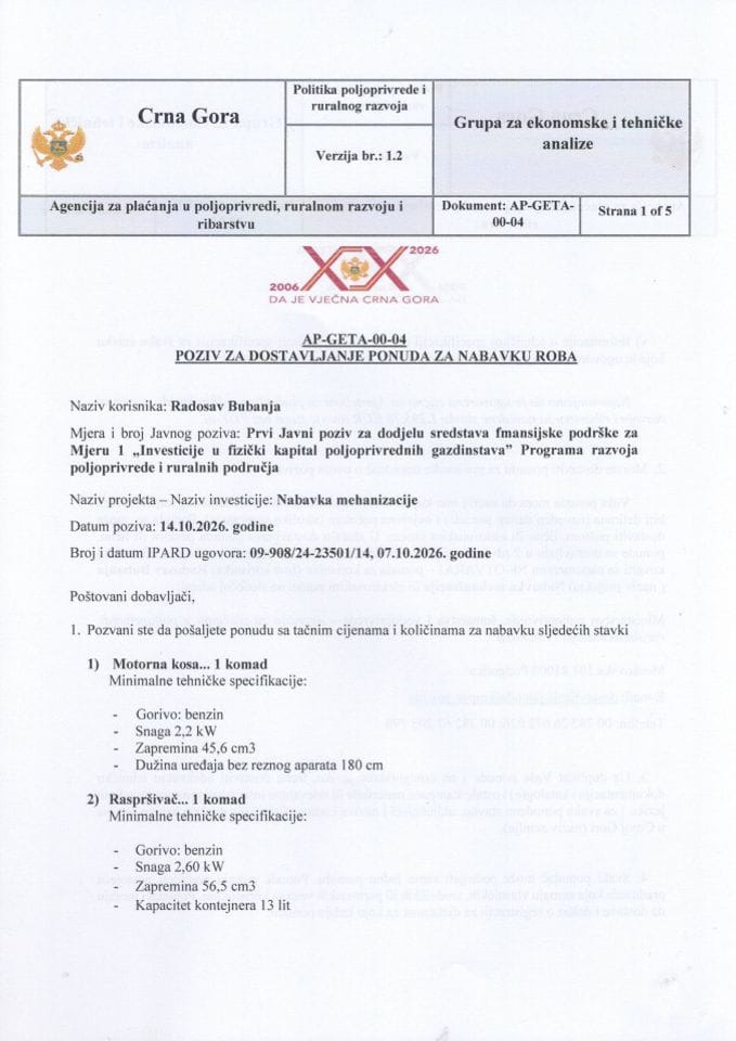 Poziv za dostavljanje ponuda 2-Radosav Bubanja