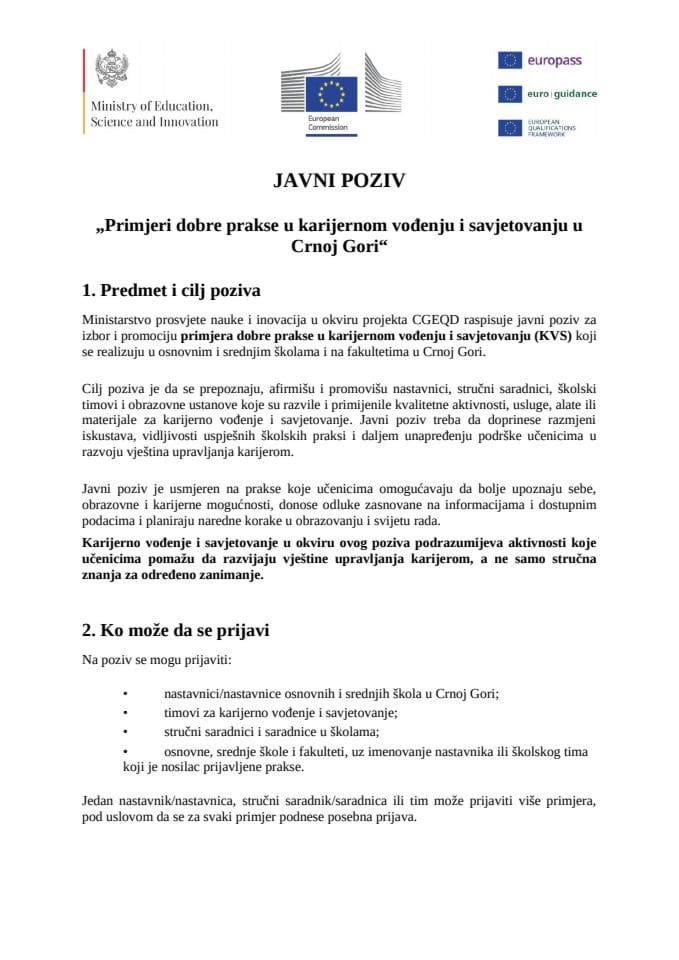 Javni poziv - karijerno
