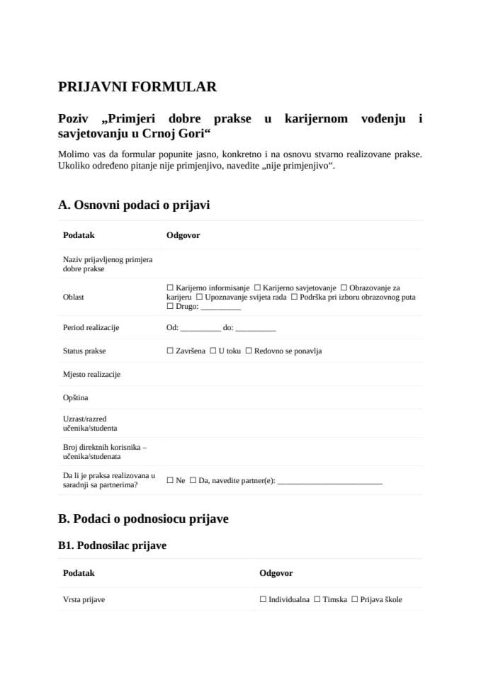 Prijavni formular- karijerno