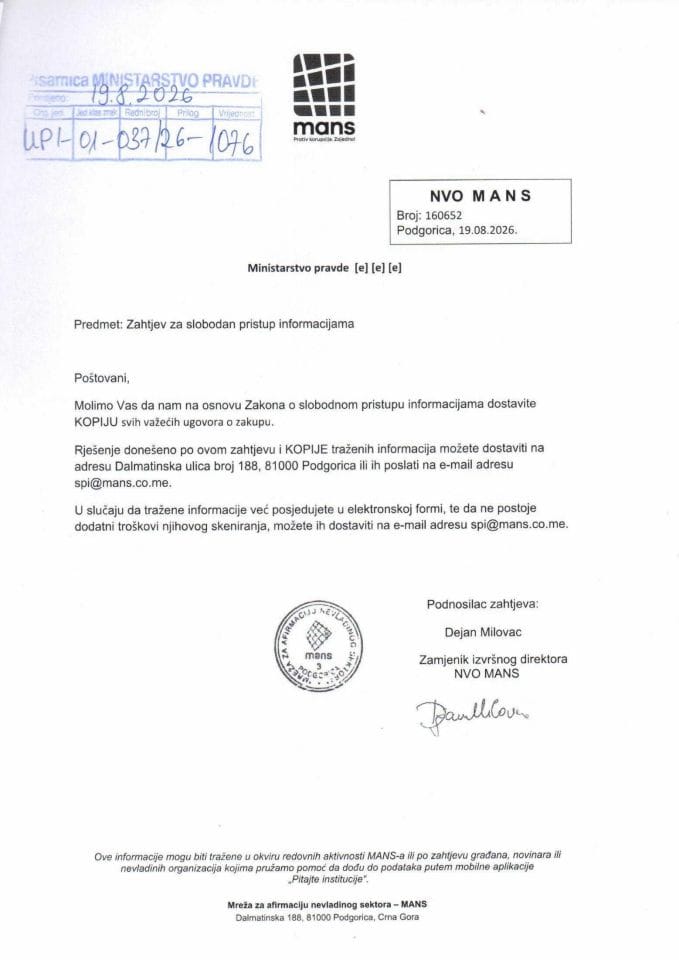 Slobodan pristup MANS Ug. o zakupu