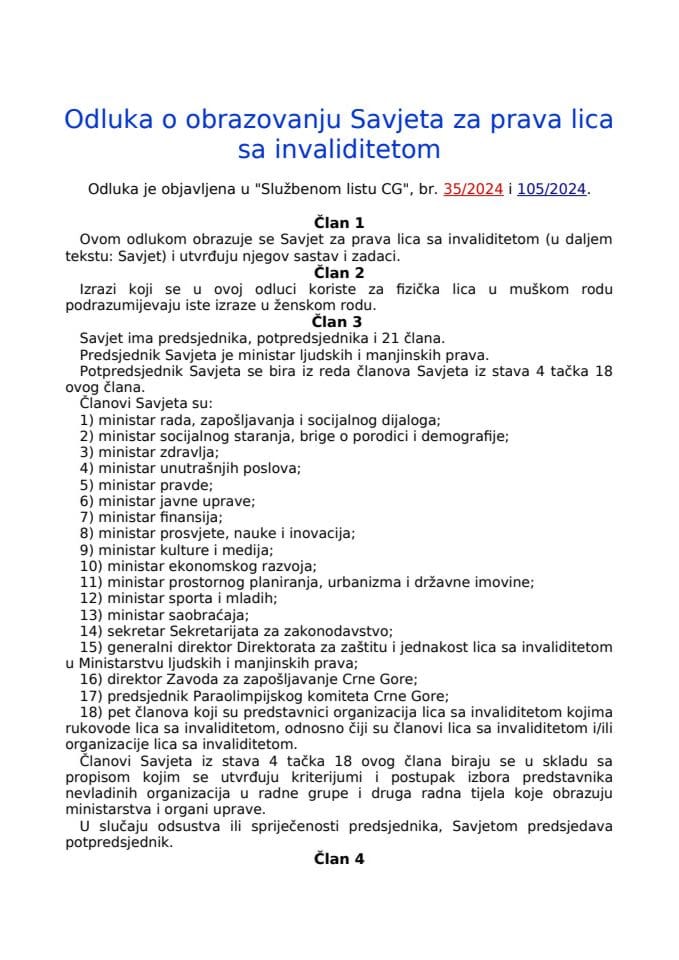 Odluka o obrazovanju Savjeta za prava lica sa invaliditetom